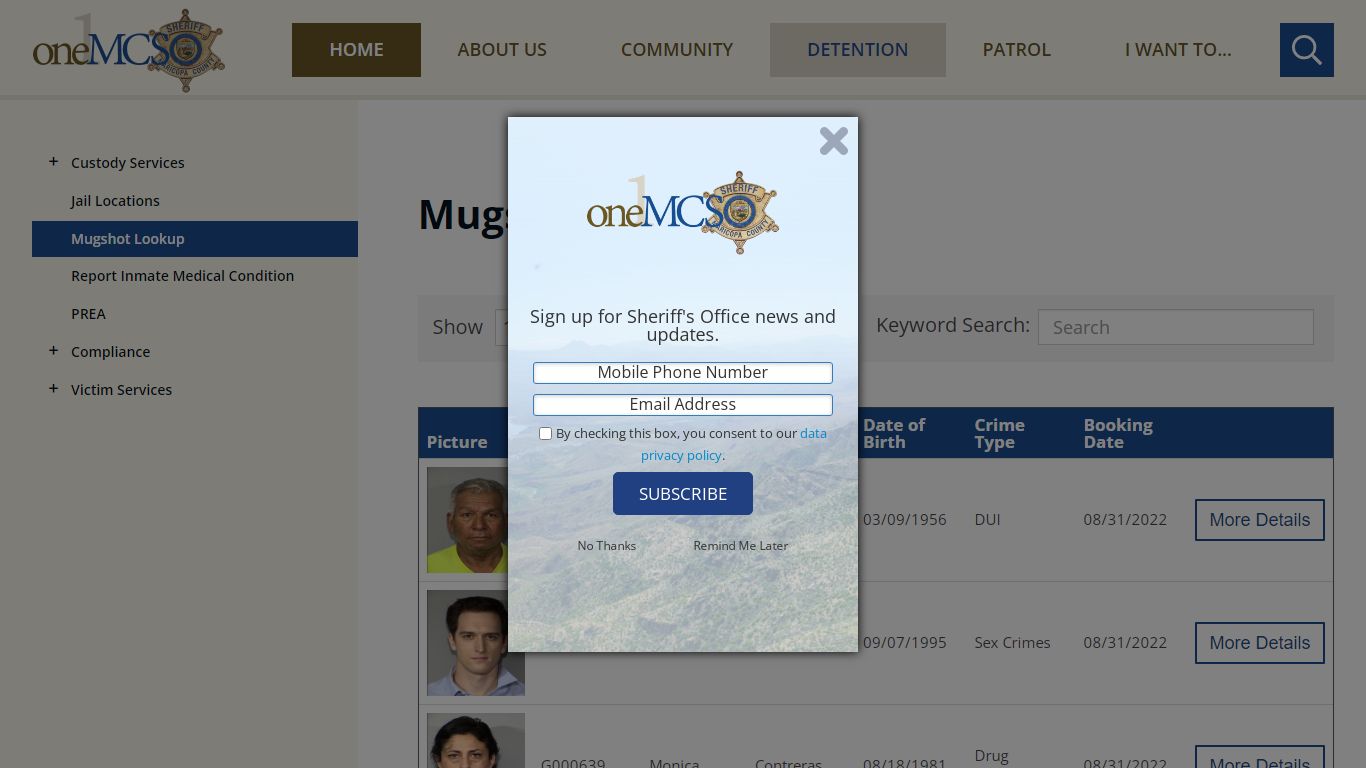 Mugshot Lookup | Maricopa County Sheriff's Office